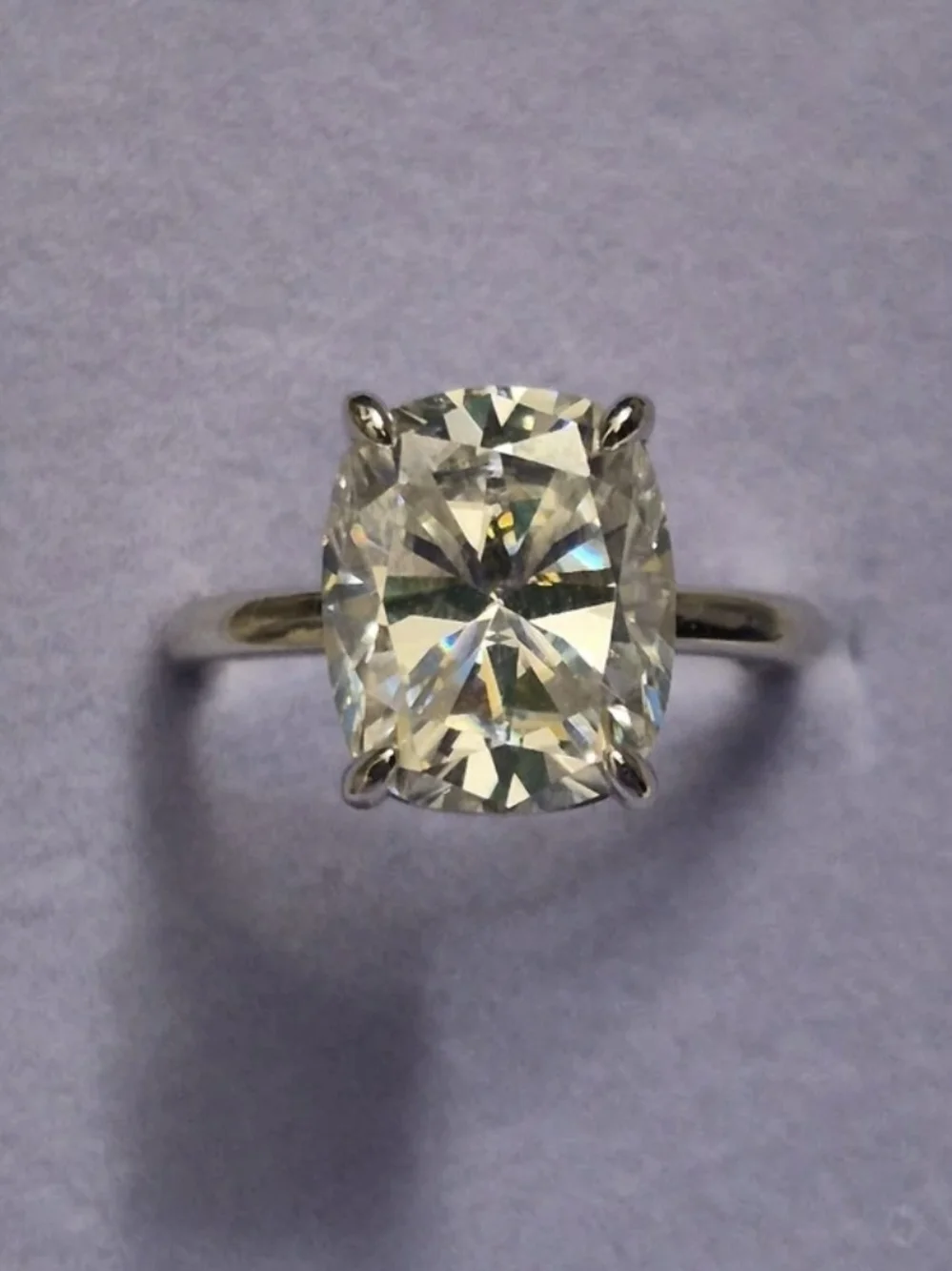 VVS1 5 Carat * Cushion-Cut Moissanite Ring in Size 5.5 US *